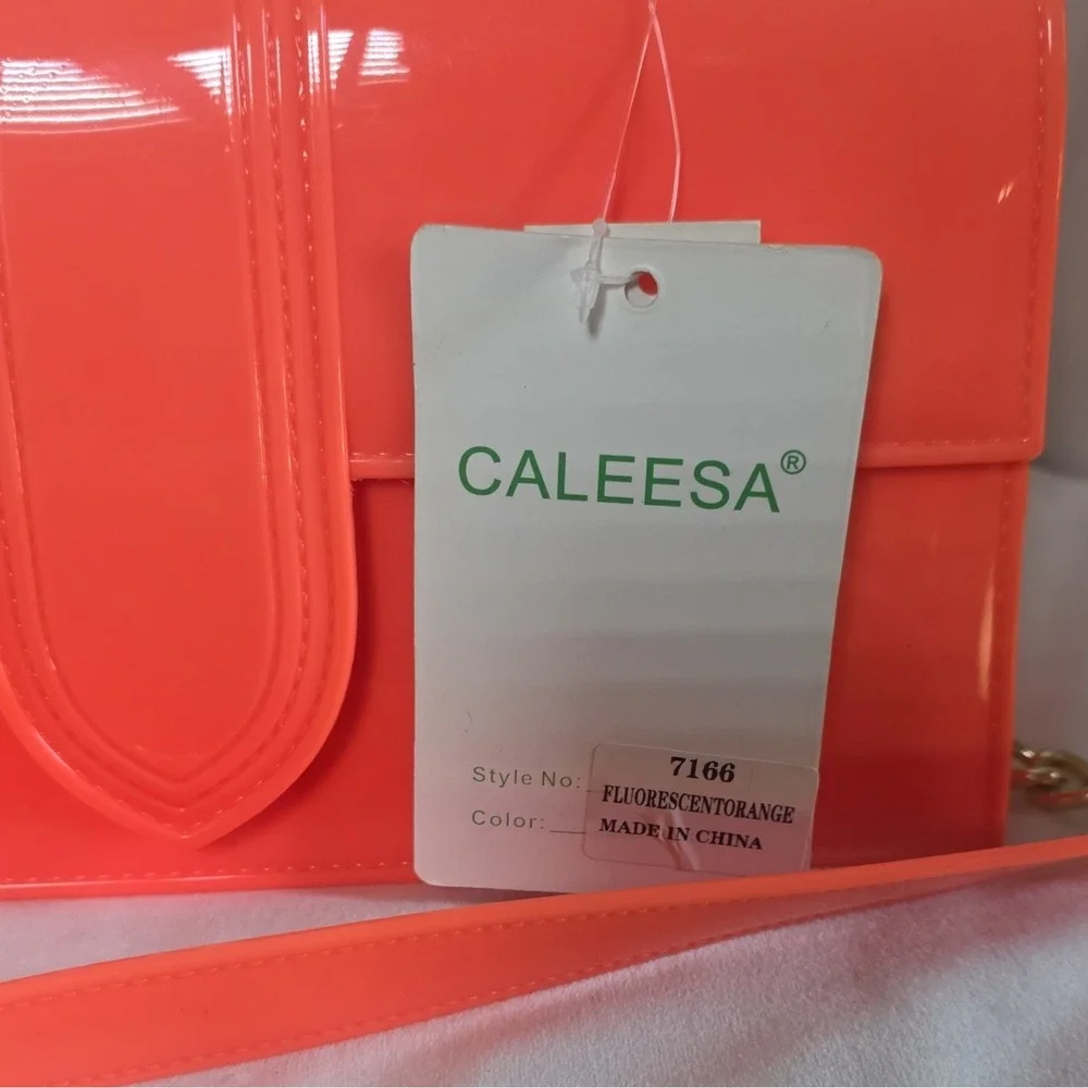 NWT-CALEESA Orange Glossy Top Handle Crossbody Gold Hrdwre w/Duster Bag